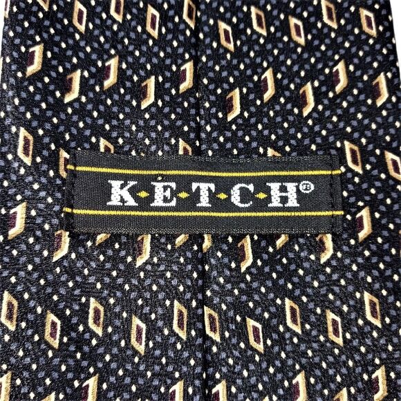 KETCH Black Gold Rectangle Tie Necktie Traditional Men's 56 X 3.75 - Picture 4 of 4